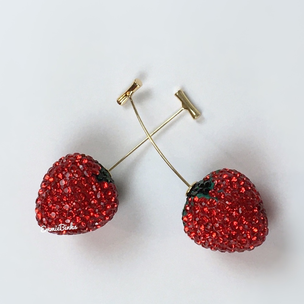 New Free People Strawberry And Stem Fruit Threader Dangle Earrings - Picture 12 of 15